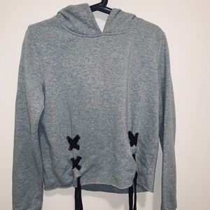 *RARE* grey hoodie with front shoe lacing